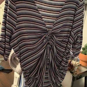 Blue and pink tie up shirt